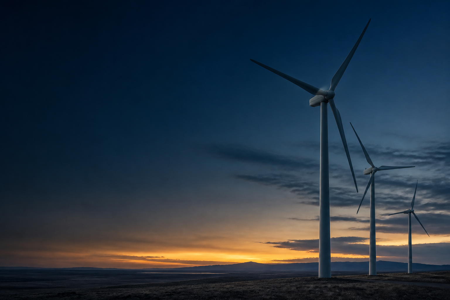 Wind turbines across an open landscape at sunset, representing APM Groups of Company's wind energy division